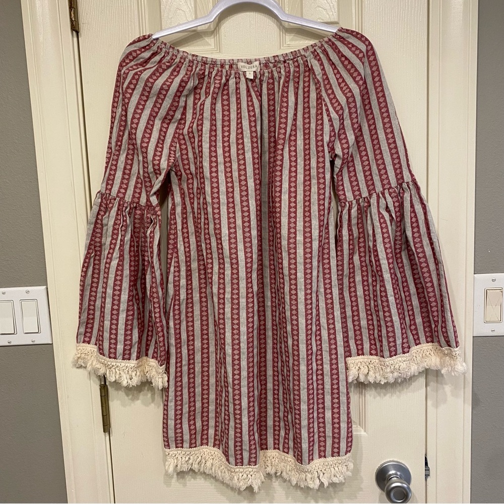 Velzera Striped Bell Sleeve Mini dress/Tunic